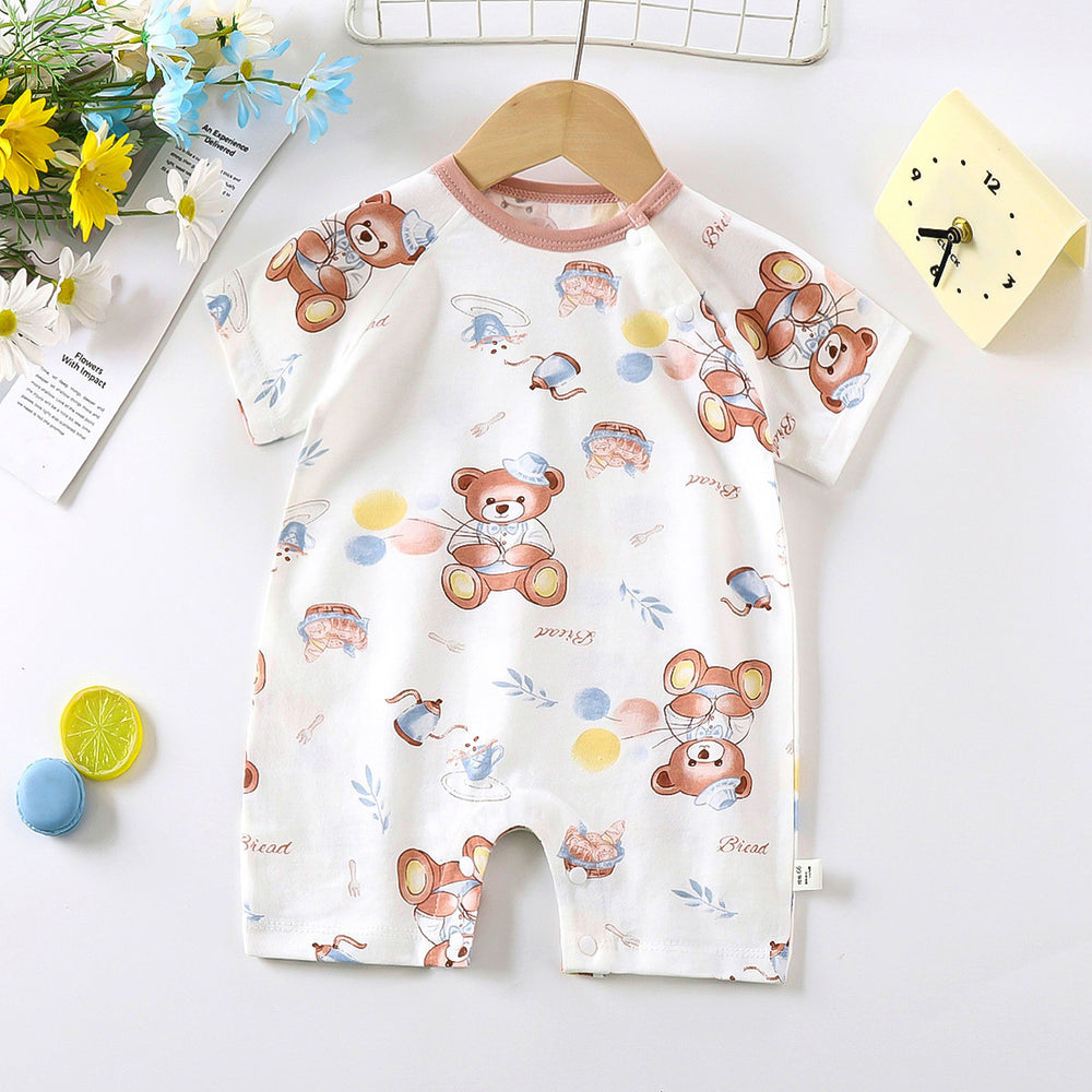Baby clothes summer thin pure cotton air-conditioning clothes pajamas newborn baby short-sleeved onesie baby outing khaki crawling