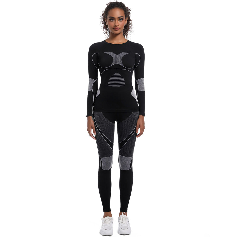 Customized seamless high-stretch long sleeve ski suit shapewear set for women - ideal for sports, running, cycling, and yoga