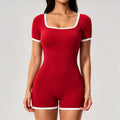 European and american style two-piece look color block cami sports bodysuit - one-piece yoga outfit - open back outdoor fitness jumpsuit for women