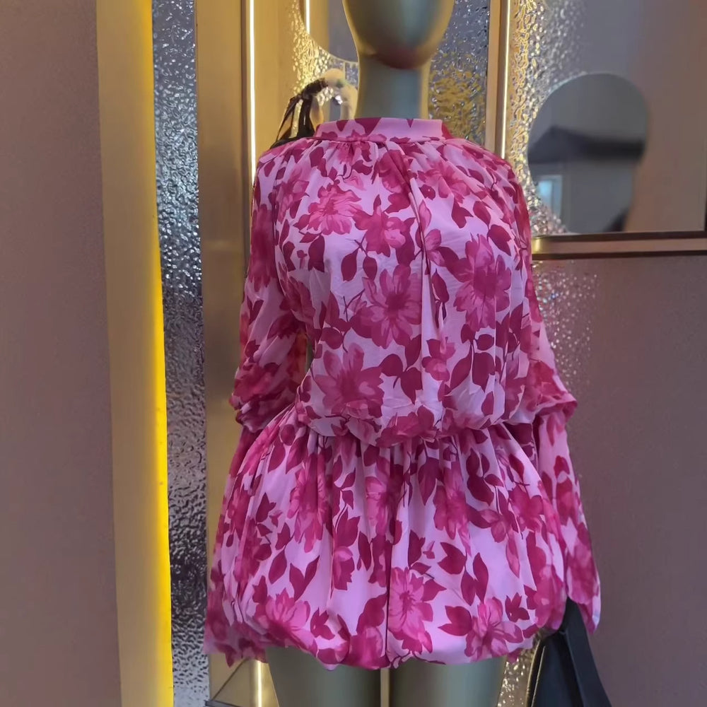 European and american cross-border women's fashion:  summer new arrivals - elegant, sweet, and fresh floral print, slim-fit, short dress