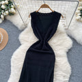 Korean style soft v-neck sleeveless crochet knit dress - women's summer high-end fitted mermaid maxi dress