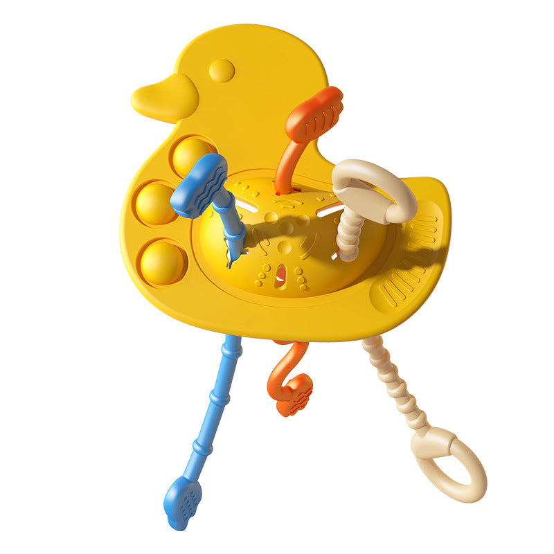 Cross-border yellow duck silicone lala music draw music baby early education draw hand grab ball can bite lala music toy