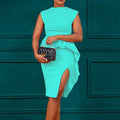 D246 in-stock   summer new arrival solid color ruched ruffle slit bodycon professional european and american style dress