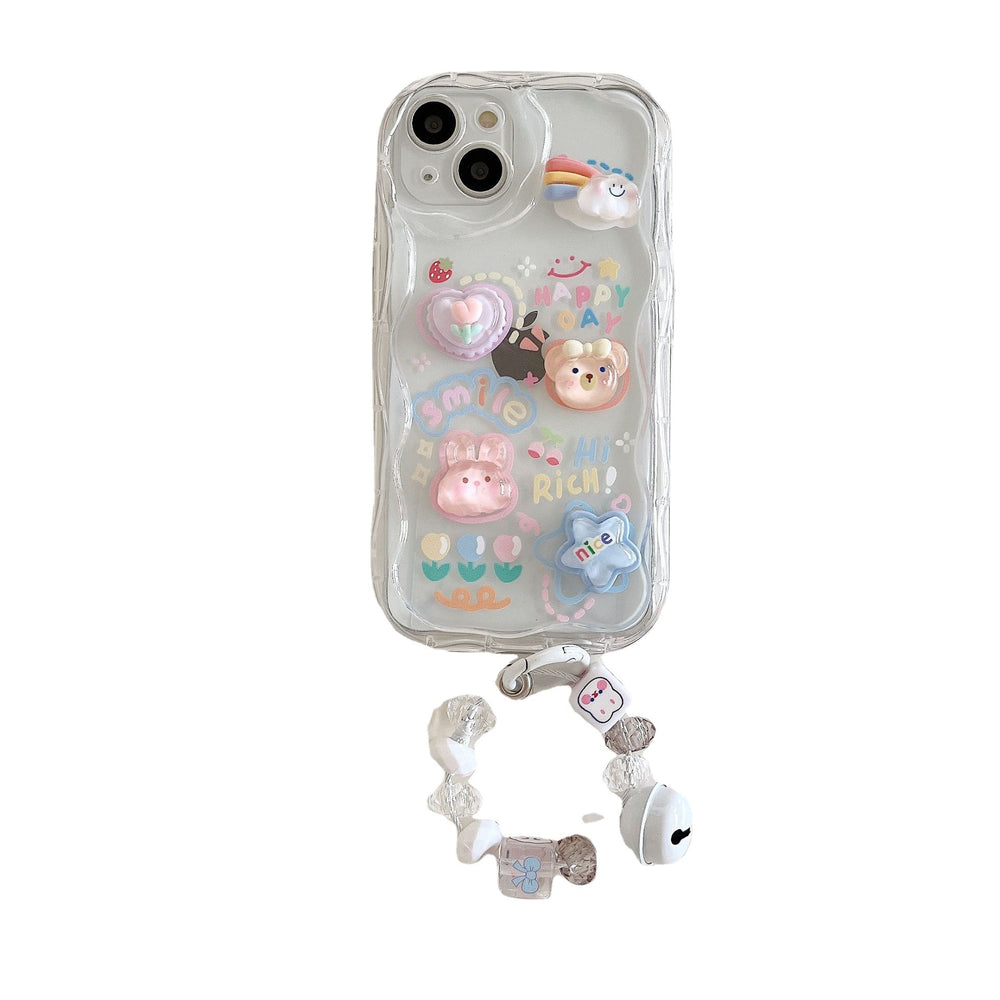 Bear and rabbit compatible iphone 16 case, ip14 pro bracelet, apple 17 girl's style pendant