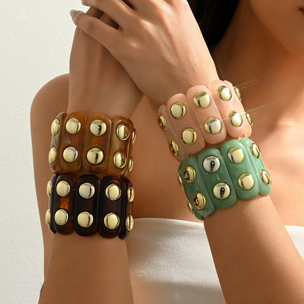 Wholesale resin bracelets: trendy retro ins style, spliced elastic bangles, creative niche designs, colorful gradient jewelry