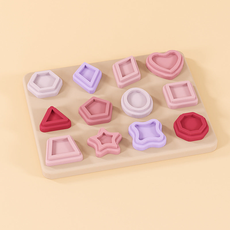 children's building block stacked toys food grade silicone baby geometric puzzle puzzle early education puzzle