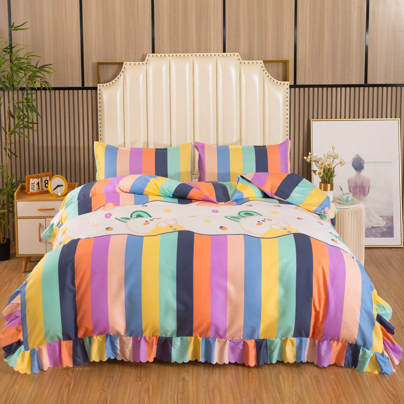 Korean style lace duvet cover, king size 220*240cm, princess duvet cover, student dorm single duvet cover, cartoon wedding bedding
