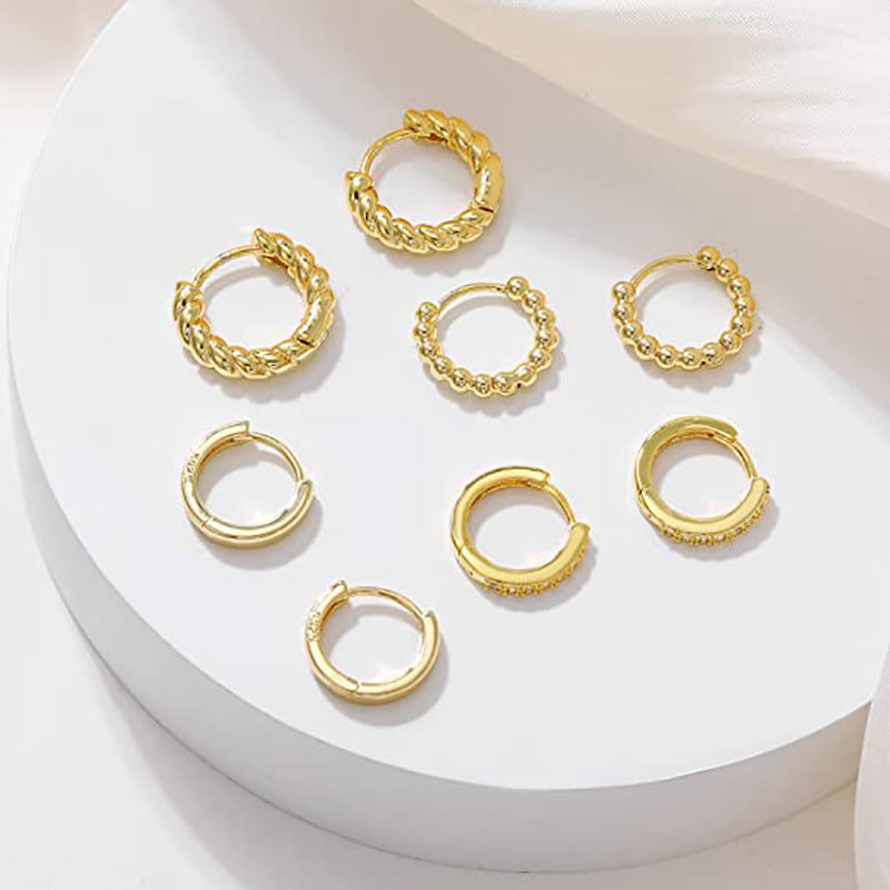 new arrival jewelry fashion exquisite zircon earrings small round ball normcore earrings cable stitch twisted circle earrings