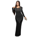 C7139 cross-border   fashion women's long-sleeve bodycon dress with rhinestone detailing - sexy and figure-flattering