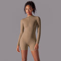 Half-open collar zipper long sleeves jumpsuit fitness sports sexy tight jumpsuit brushed nude comfortable yoga clothes