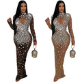 C6993 cross-border   independent station fashionfashion women's round neck hot diamond dress long skirt new