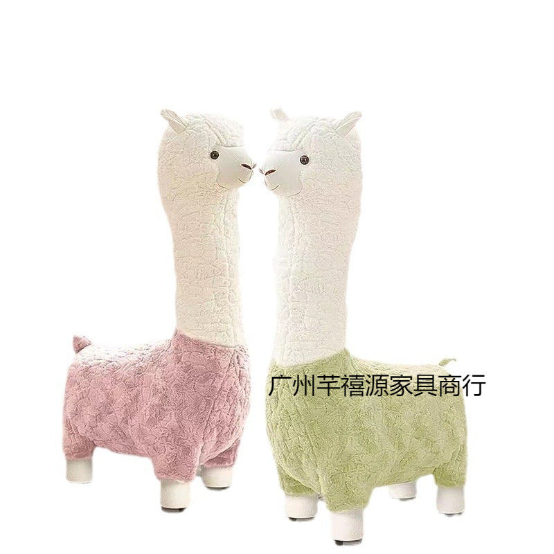 Alpaca seat with wheels Internet celebrity pulley stool large plush giraffe seat cute
