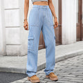 autumn european and american cross-border e-commerce women's fashion  new washed semi-elastic waist denim cargo pants