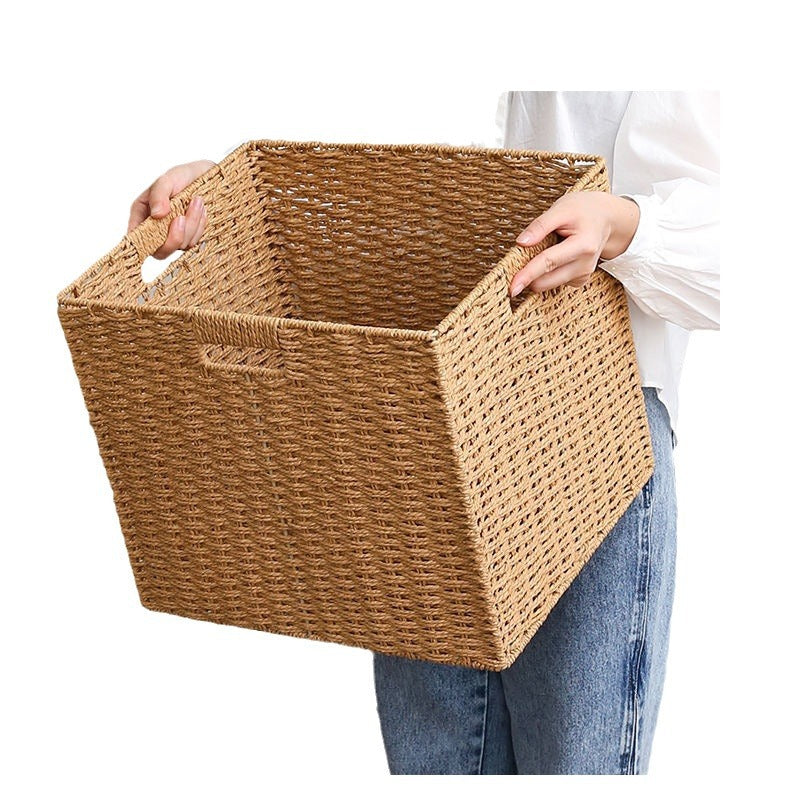 Grid cabinet storage box japanese style storage box living room imitation rattan storage woven toy book storage box foldable