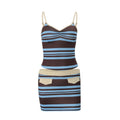 Amazon women's spring  new fashion retro striped color block cami top & sexy bodycon skirt set
