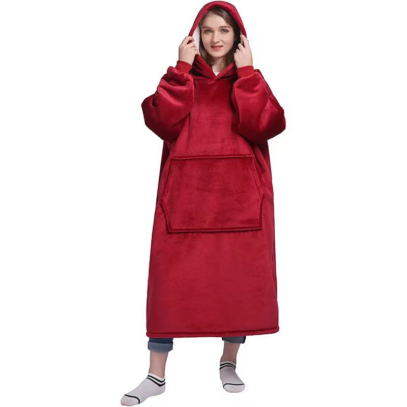 Thickened nightgown fleece lazy pullover tv blanket flannel pajamas hooded long120cm150cm