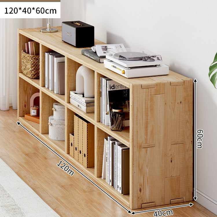 Solid wood bookshelf shelf floor-to-wall combination lattice cabinet living room kindergarten storage low household bookcase