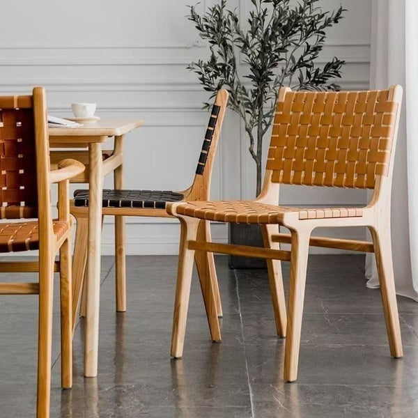 Nordic solid wood woven home light luxury retro simple rattan chair casual designer back chair dining chair cp