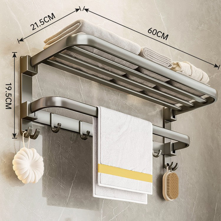 Gun gray towel rack space aluminum toilet towel rack bathroom double foldable bathroom storage rack punch-free wall hanging