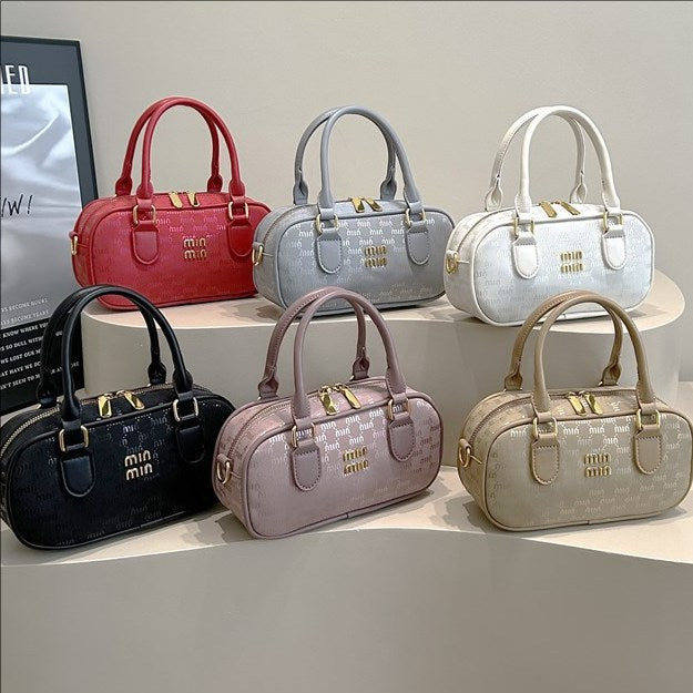 Retro portable bowling bag women's 2025 summer new niche printed pillow bag versatile fashion messenger bag