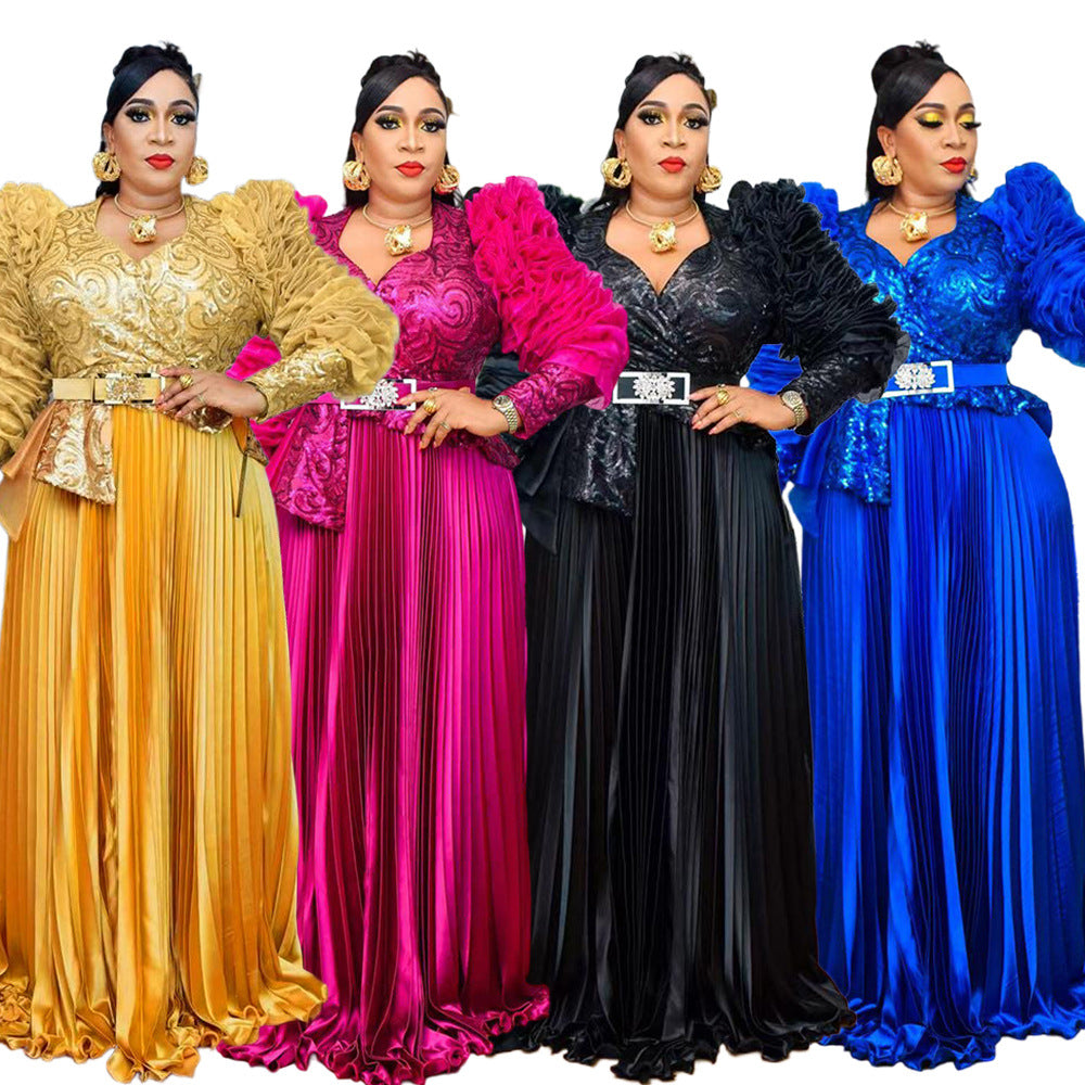 Fashion cross-border  hot diamond sequined banquet dress african new arrival women's plus size high waistdress