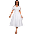 Off-the-shoulder v-neck irregular bow bridesmaid dress - slim fit a-line party dress