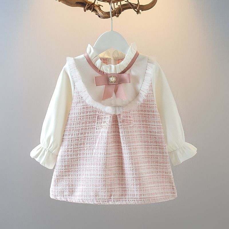 Super cute girl baby dress spring & fall baby dress tweed style princess dress girl spring style dress