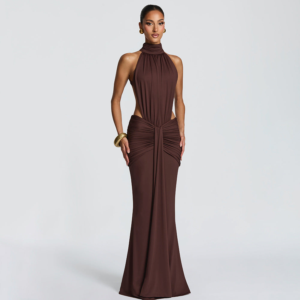 European and american cross-border women's fashion:  spring new arrival - solid color, elegant, sexy, slim-fit, backless mermaid dress
