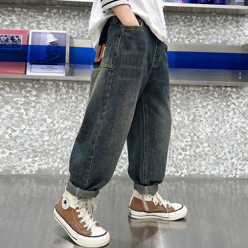 Boys' spring pants: new  denim jeans for spring and autumn, kids' trousers, trendy boys' street style pants, loose fit korean style