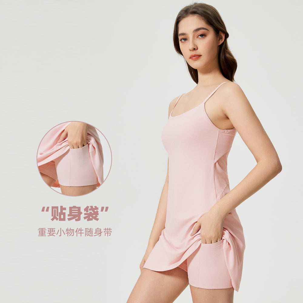 Sexy backless cami dress - women's nude feel lined a-line fit - perfect for fitness, yoga, and tennis - d25027