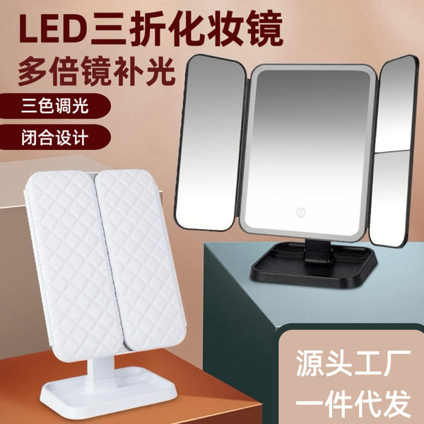 Convenient dormitory enlarge comb household makeup beauty mirror led desktop charging makeup mirror with lamp folding