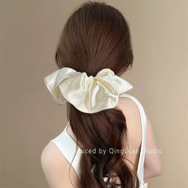 Camellia pear white satin square scarf hair tie low ponytail ball hair accessories hair curler spring hair tie handmade camellia