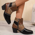plus size 26 fall and winter new arrival studded side zipper short boots women's european and american pointed toe thick heel chelsea boots wholesale