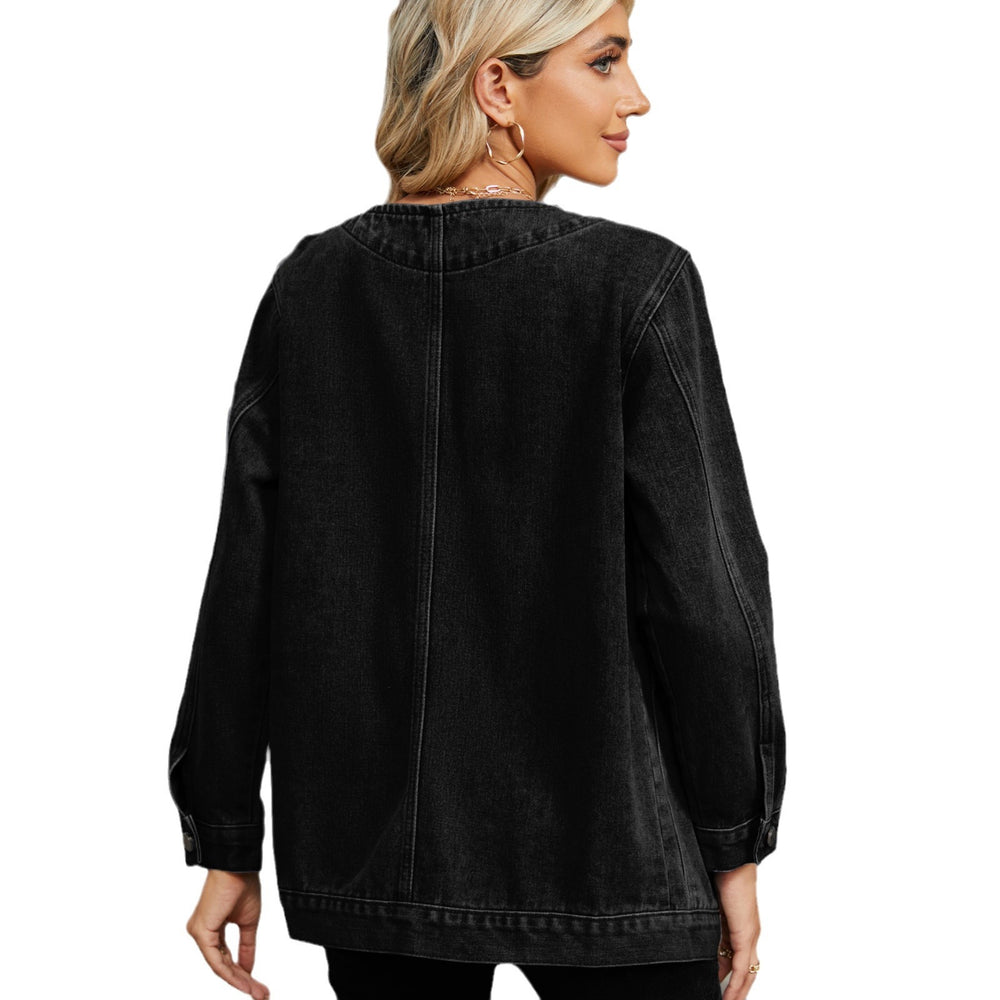 Wish european and american cross-border women's clothing autumnew arrival  independent station washed long sleeves v neck denim outweartops