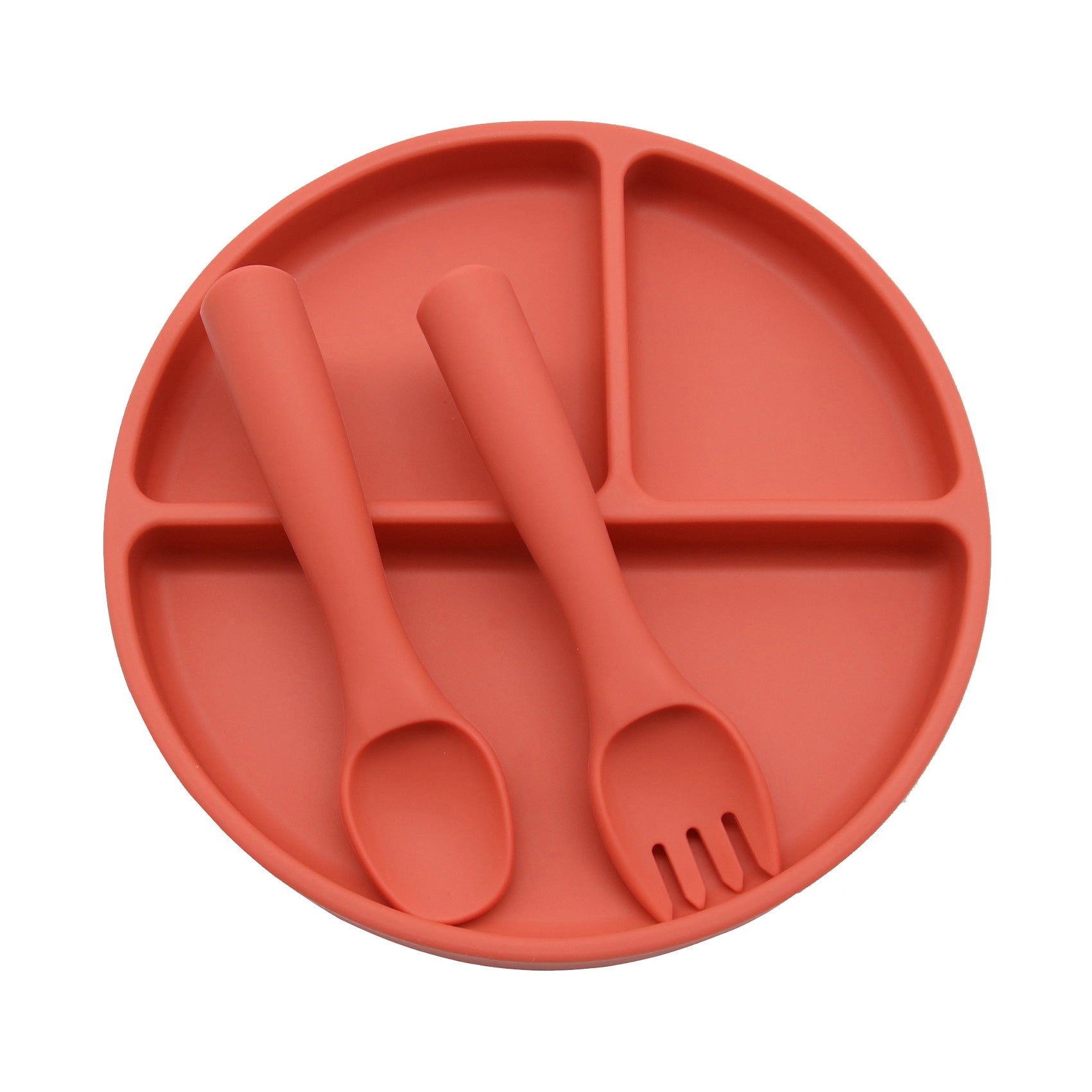 Cross-border wholesale round silicone dinner plate, baby and children's suction cup integrated tableware, learning to eat training grid plate, complementary food bowl