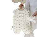Summer lightweight lace romper baby bodysuit - sleeveless floral print lace outfit for baby girls