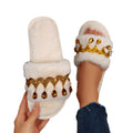 Thick sole fur slippers women's fall and winter indoor and outdoor 2025 new arrival tassel rhinestone stuffed slippers one-word cotton slippers women
