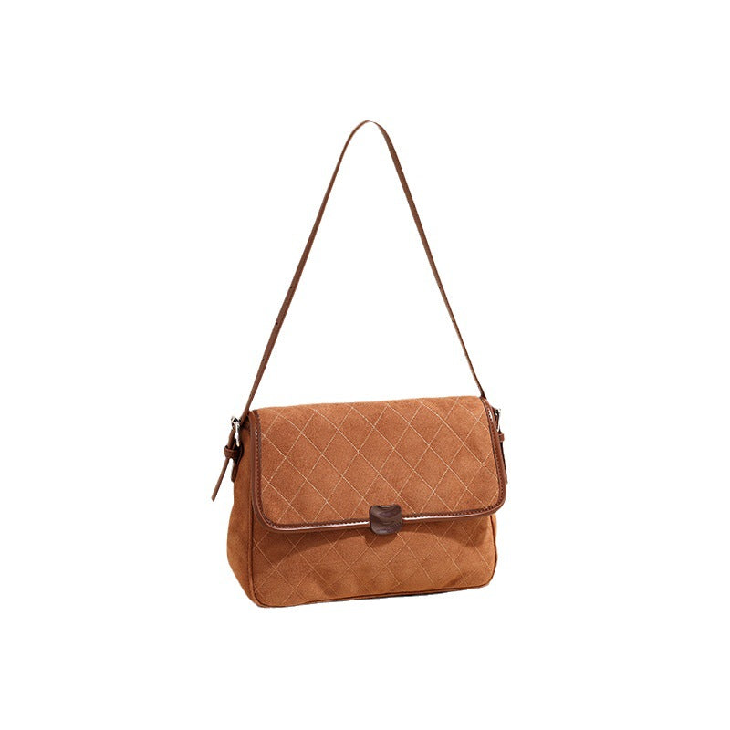 Retro brown fashion underarm bag women's new 2025 winter texture small square bag versatile single shoulder messenger bag bag