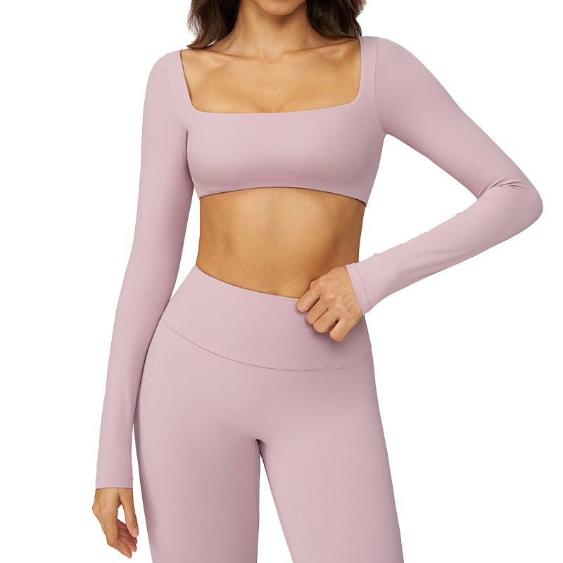European and american sexy nude feel long sleeve yoga top outdoor running sports t-shirt quick-dry compression fitness shirt 8232