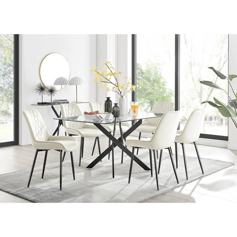 Export dining table rectangular tempered glass dining table and chairs casual restaurant table glass dining table
