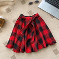 K-style plaid skirt for women  spring and summer high waist a-line skirt with straps asymmetricaleasiest for match layered short skirt