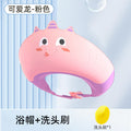 Triceratops shower cap-pink + shampoo brush