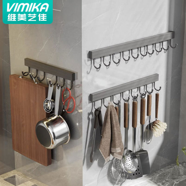 No punching kitchen hook rack hanging rod wall-mounted multi-functional kitchen utensils hanger spoon shovel rack