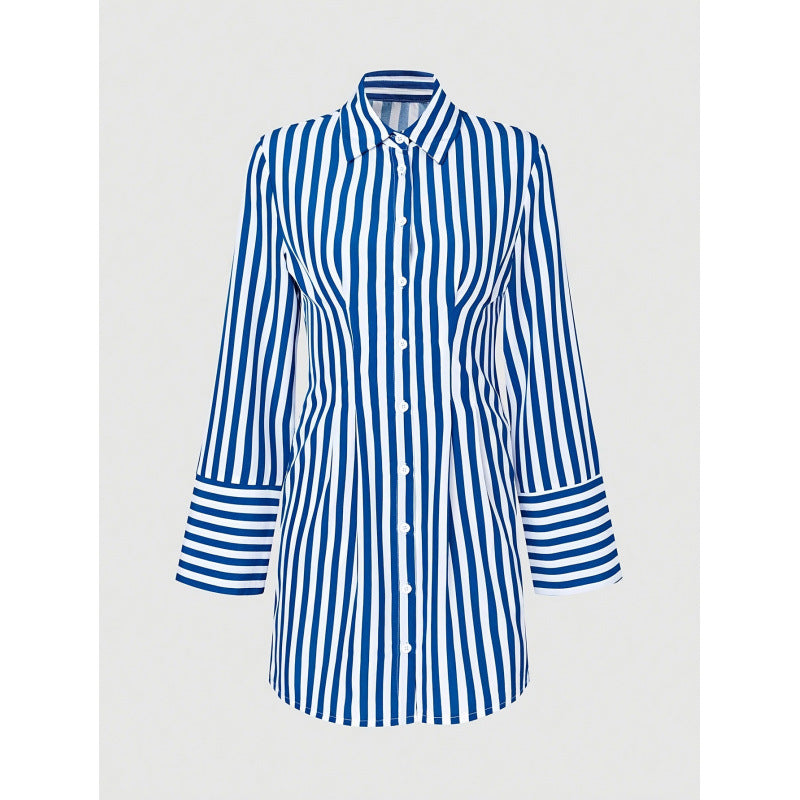 code new arrival  women's original loosestripeslong sleeves lapel dress