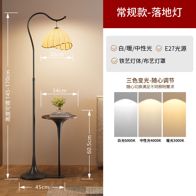 American retro double pillar floor lamp - creative study, living room, sofa side, walnut coffee table with storage shelf floor lamp