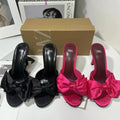 Za 2024 summer new women's pink bow high heel mules - round toe, open back, stiletto heel sandals