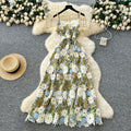 High-end women's luxury party dress: exquisite colorful hollow-out crochet lace camisole dress with cinched waist - summer  collection