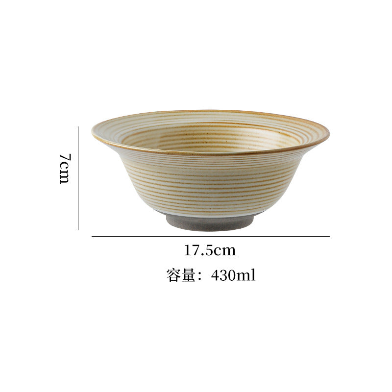 Vintage japanese-style handmade rustic pottery ribbed straw hat bowl ceramic dinnerware pasta plate creative salad plate home soup bowl