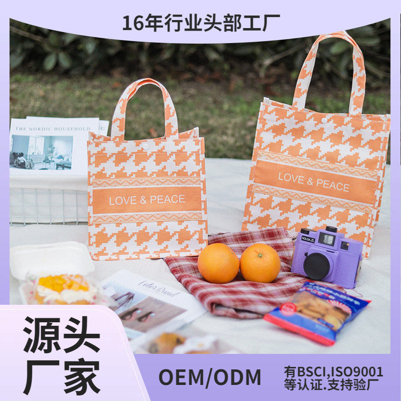 Customized portable handheld bag, portable with rice, lunch bucket, large-capacity lunch box bag, color, cotton and linen zipper, lightweight