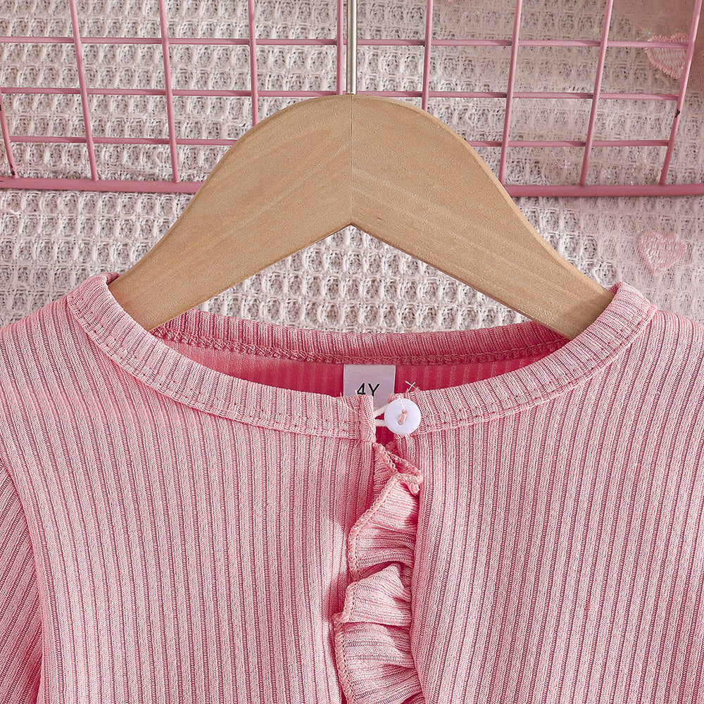 exclusive: kids' fashion solid color jacket & printed dress two-piece set - trendy pink collection